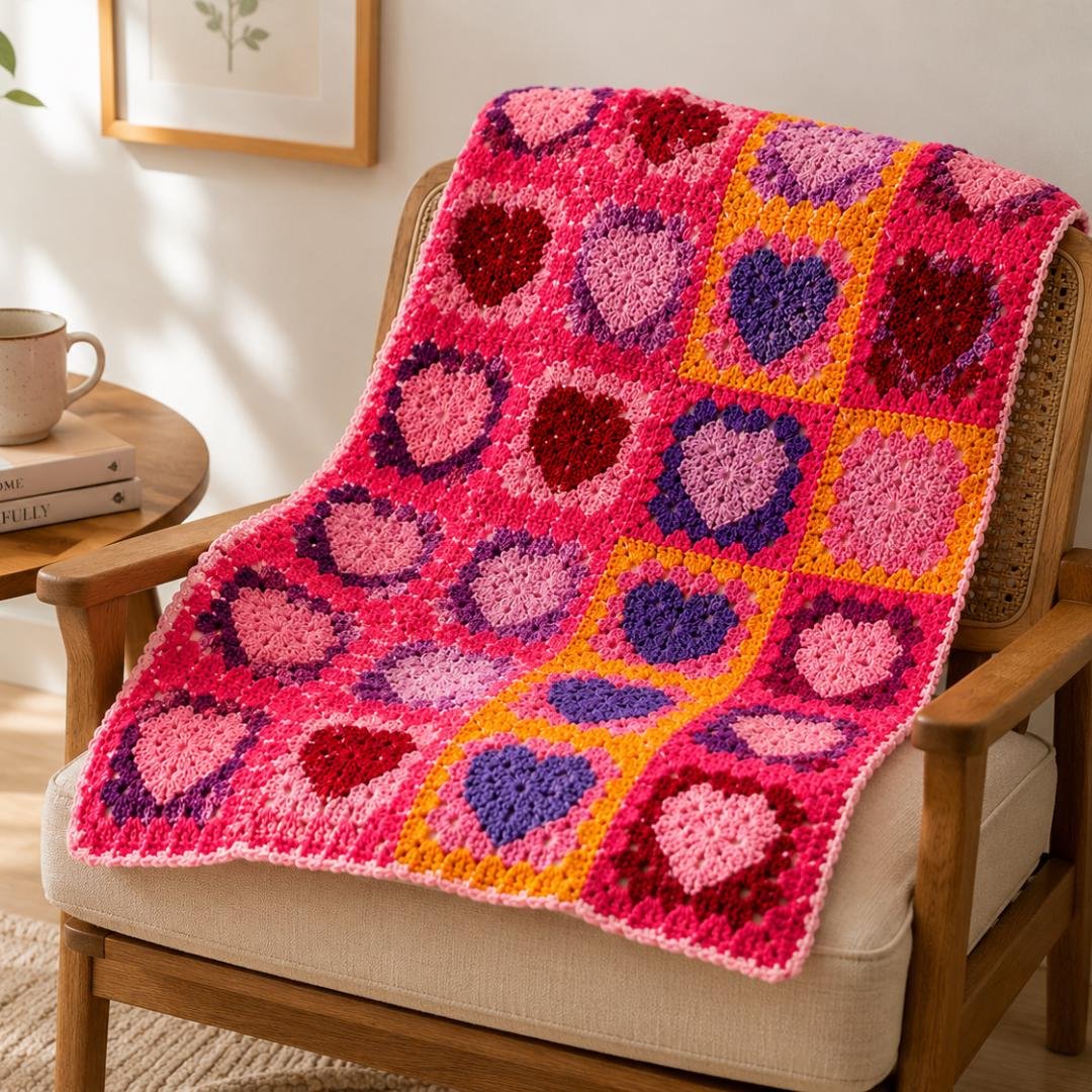 Heart Granny Square Crochet Blanket Pattern (1) Heart Granny Square Crochet Blanket Pattern