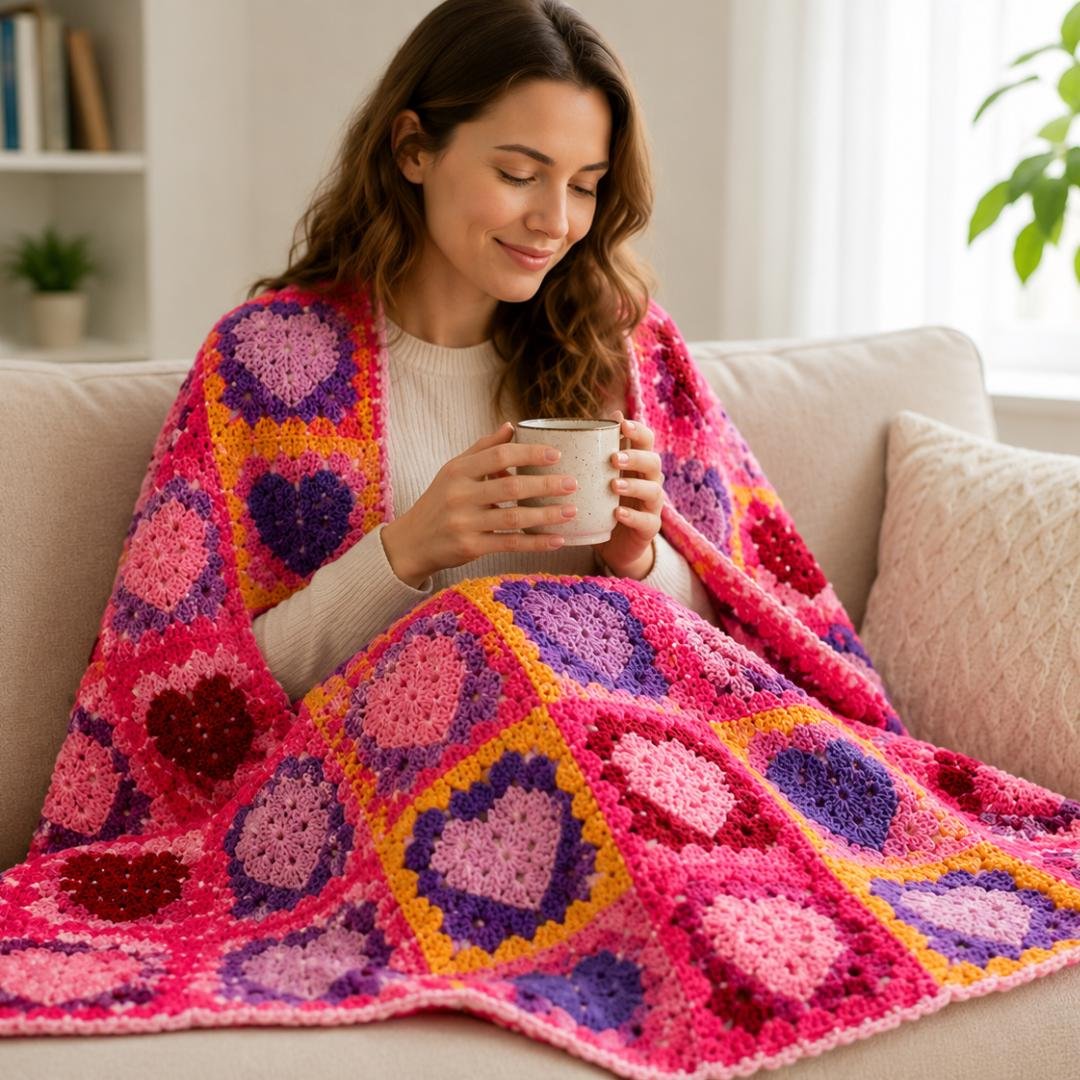 Heart Granny Square Crochet Blanket Pattern (2) Heart Granny Square Crochet Blanket Pattern